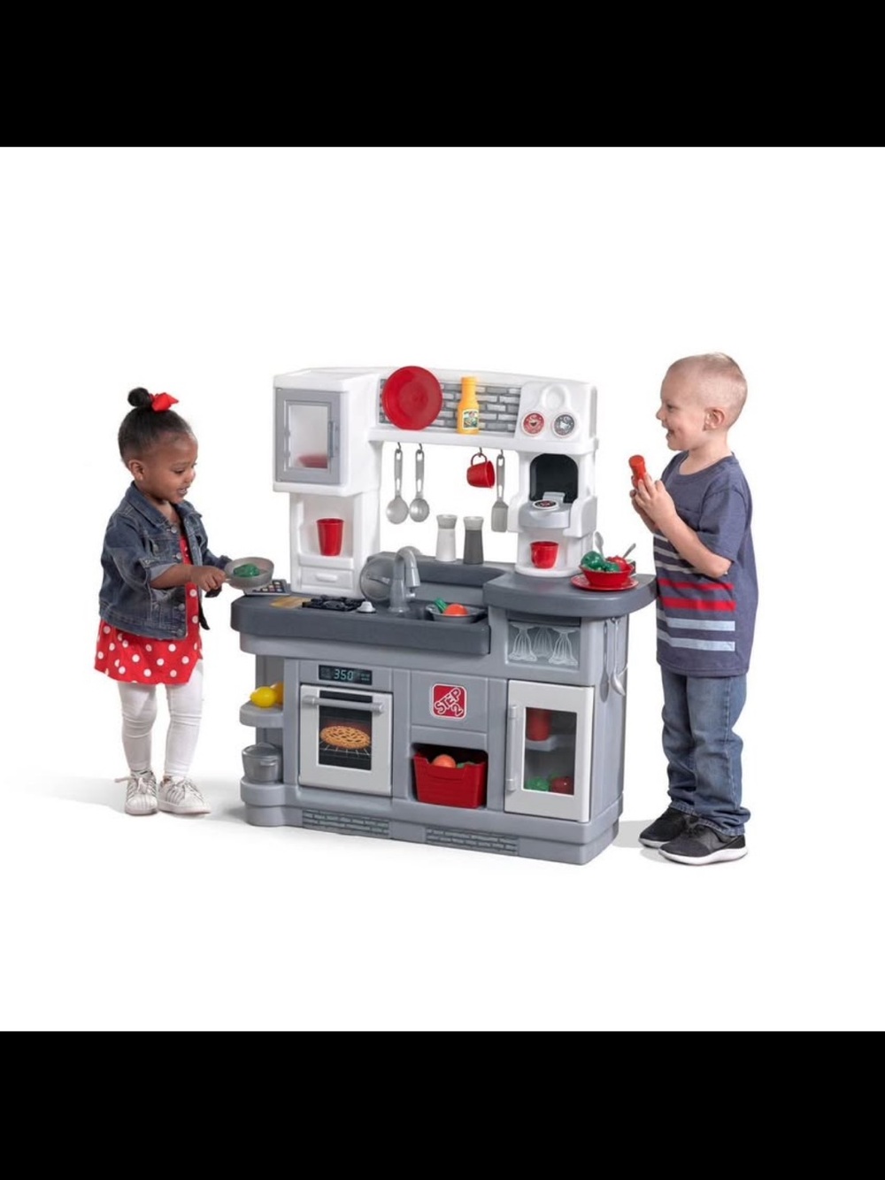 Kids Pretend Play Kitchen Set - Gray and Red